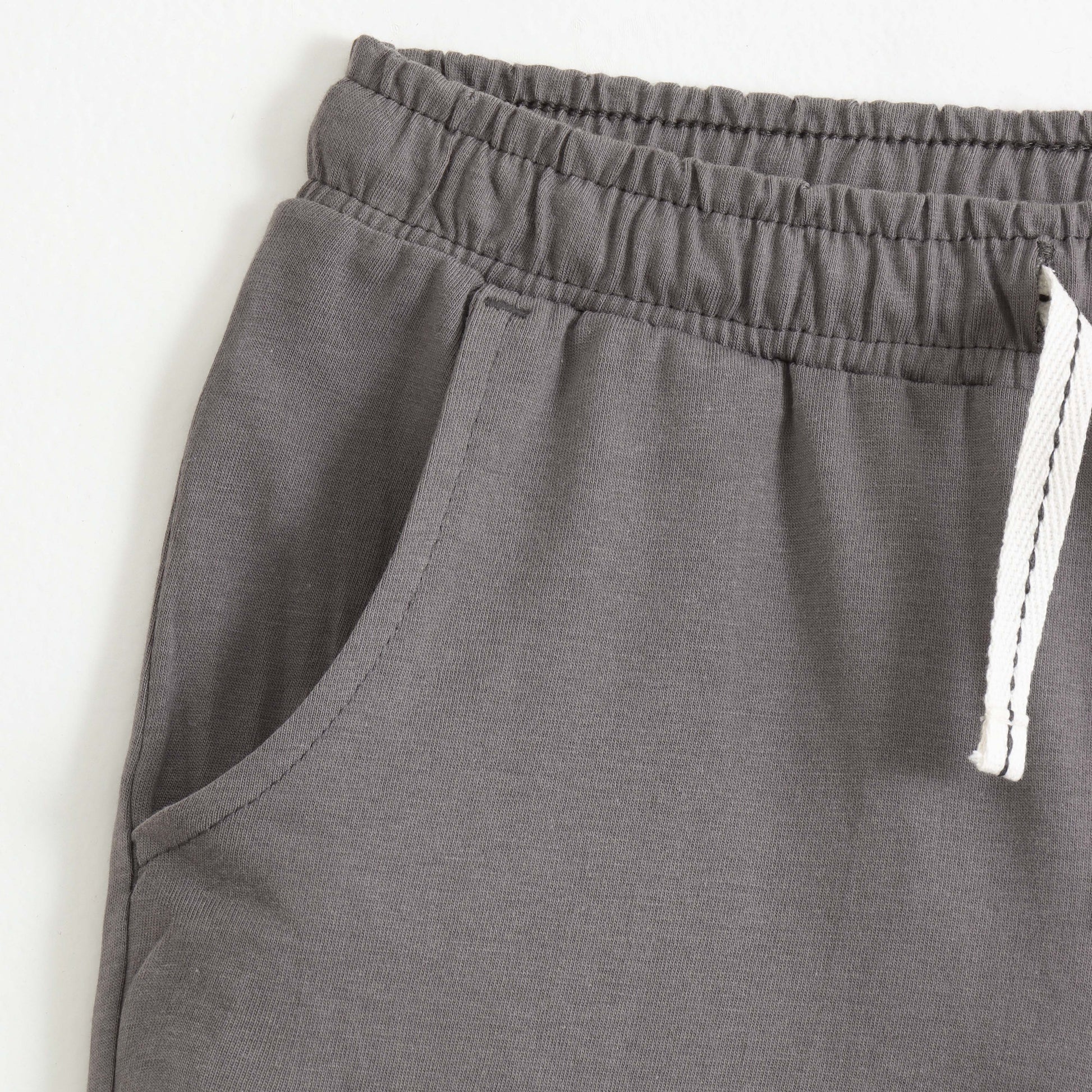 Grey Number Print Cotton Shorts with Drawstring Waist