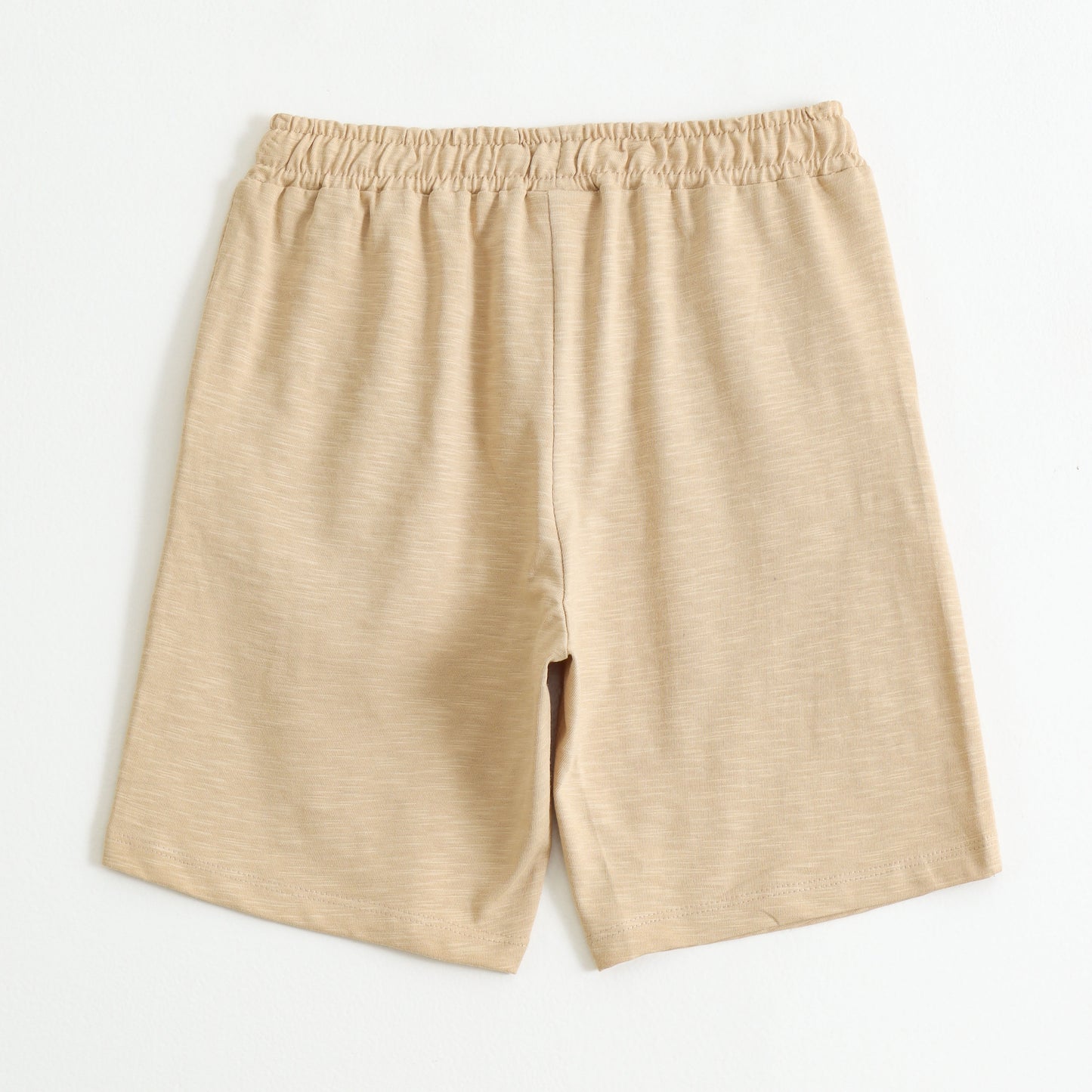 Boys Beige "Smile" Printed Cotton Shorts with Drawstring Waist