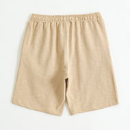 Boys Beige "Smile" Printed Cotton Shorts with Drawstring Waist