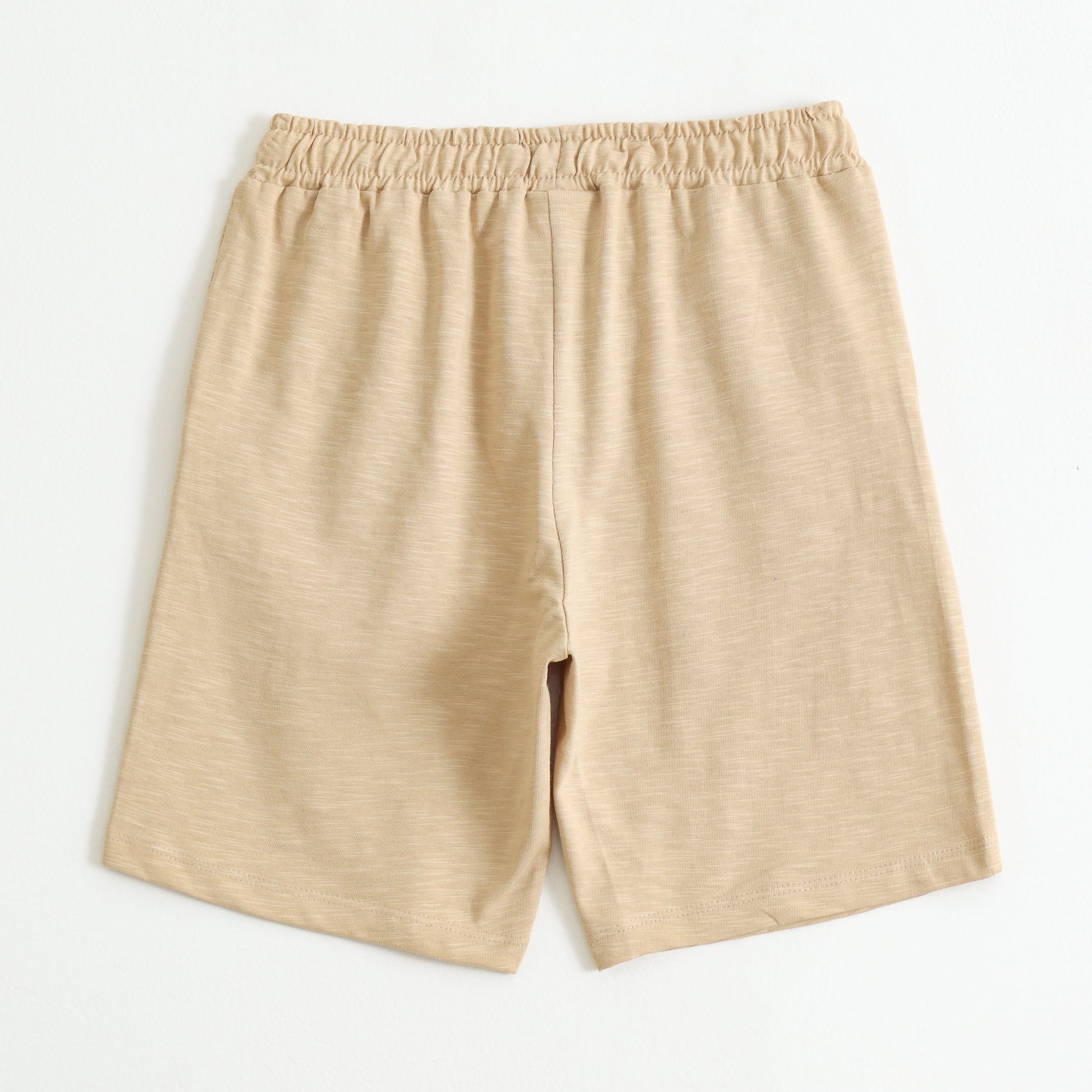 Boys Beige "Smile" Printed Cotton Shorts with Drawstring Waist