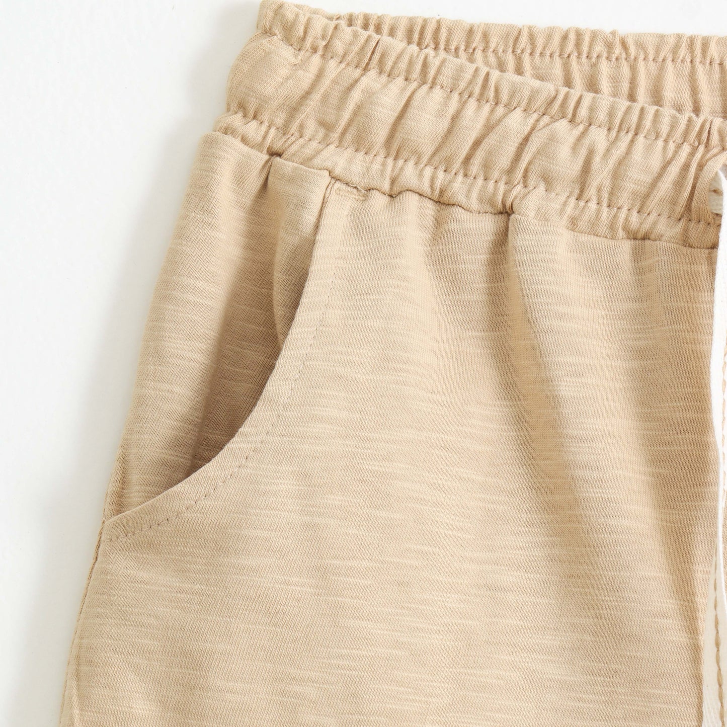 Boys Beige "Smile" Printed Cotton Shorts with Drawstring Waist