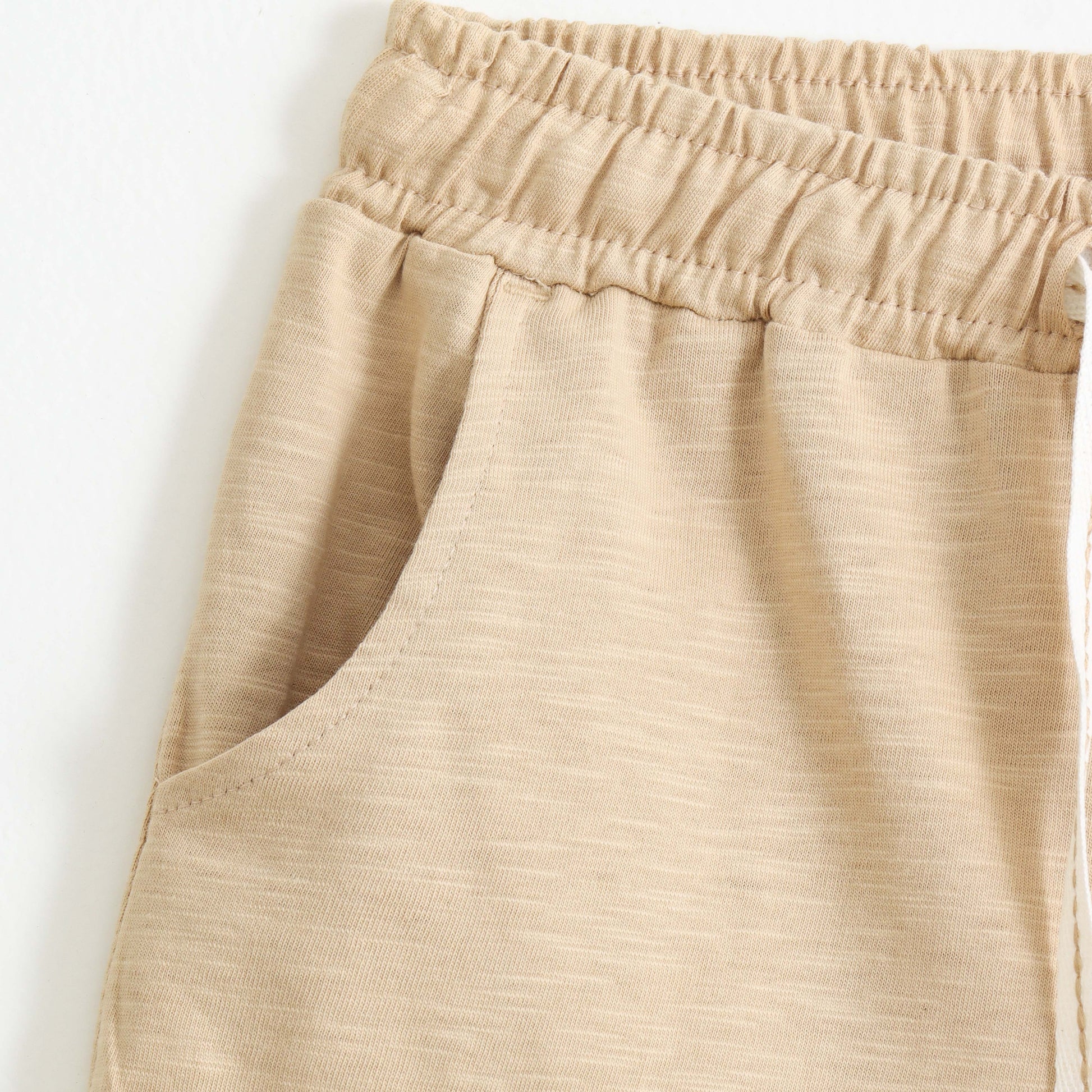 Boys Beige "Smile" Printed Cotton Shorts with Drawstring Waist