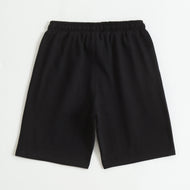 Boys Black Racing Flag Printed Cotton Shorts with Drawstring Waist
