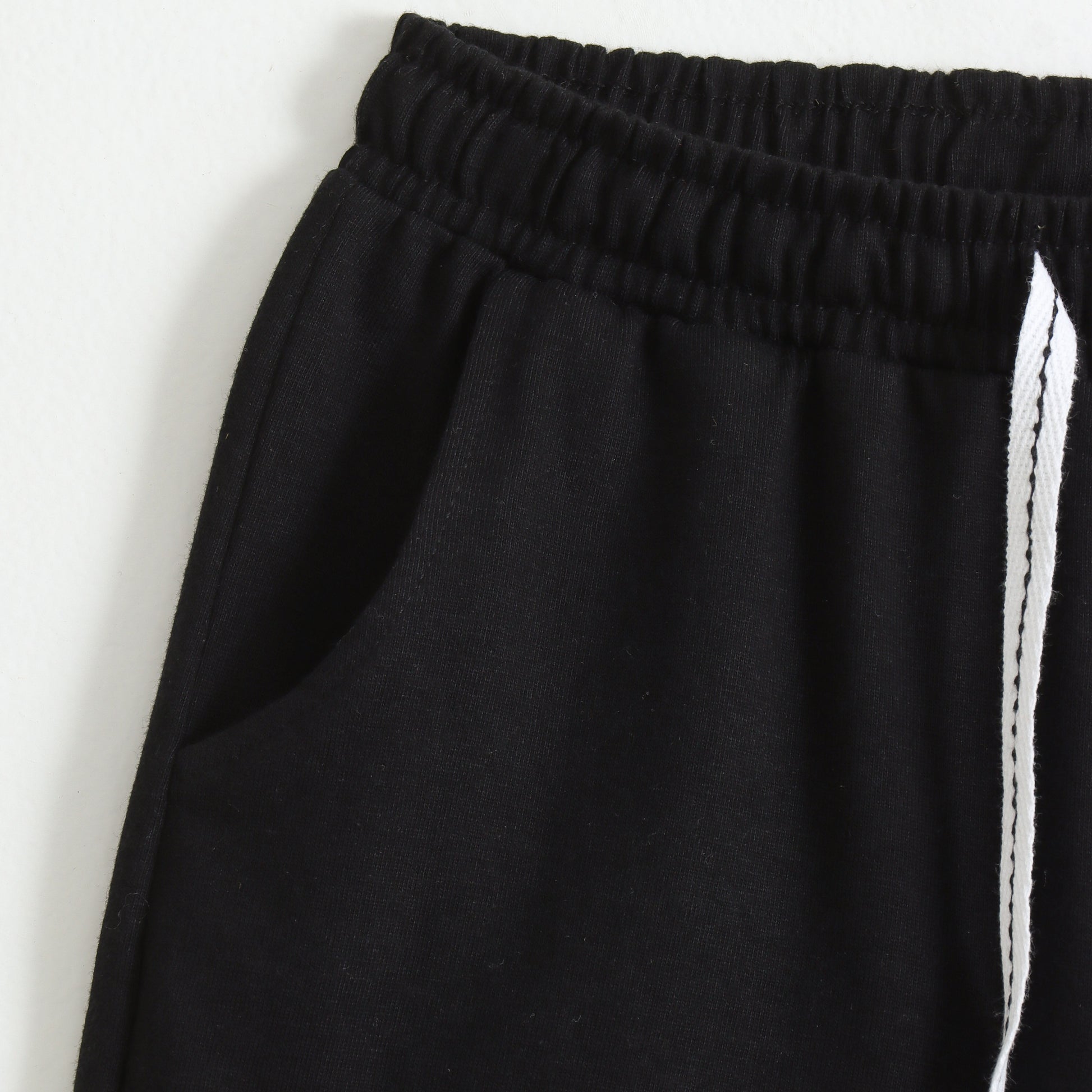 Boys Black Racing Flag Printed Cotton Shorts with Drawstring Waist