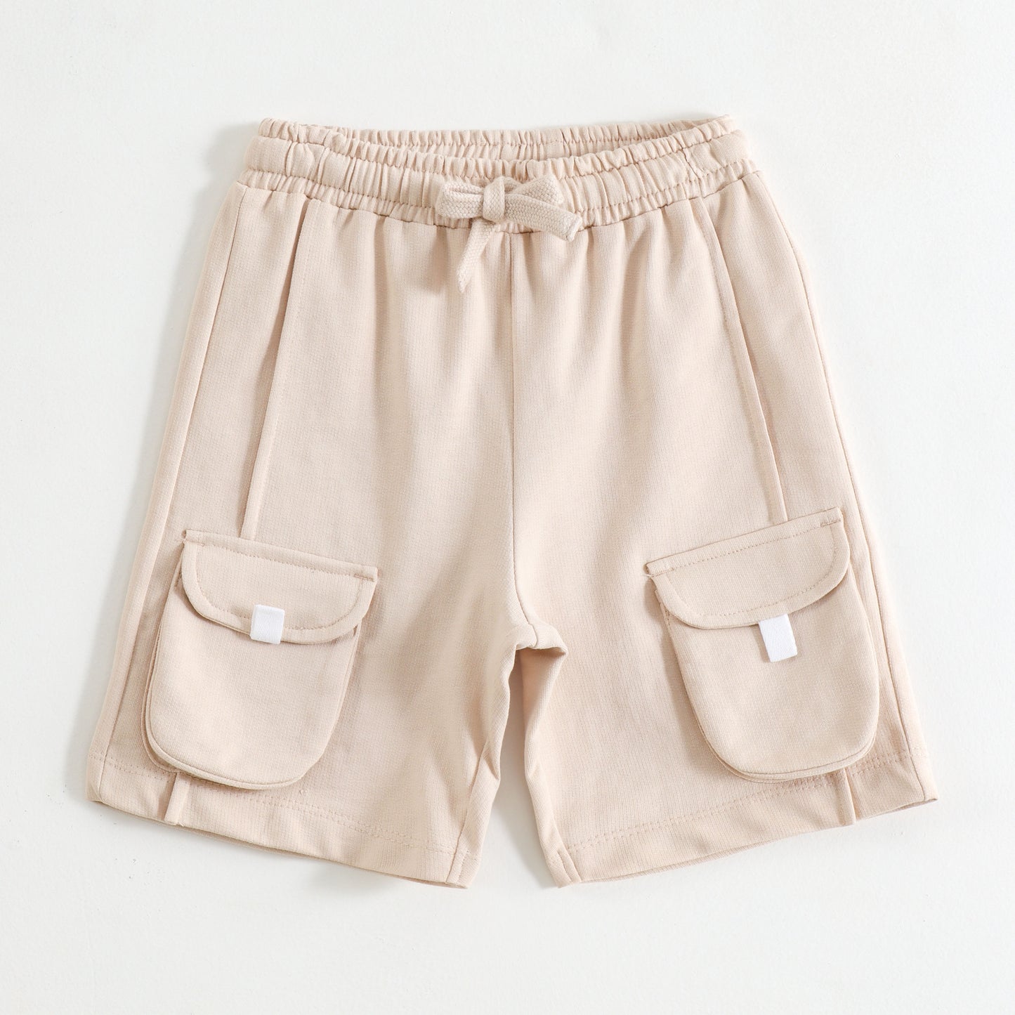 JusCubs Boys Beige Cargo Knit Shorts with Utility Pockets