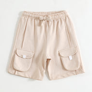 JusCubs Boys Beige Cargo Knit Shorts with Utility Pockets