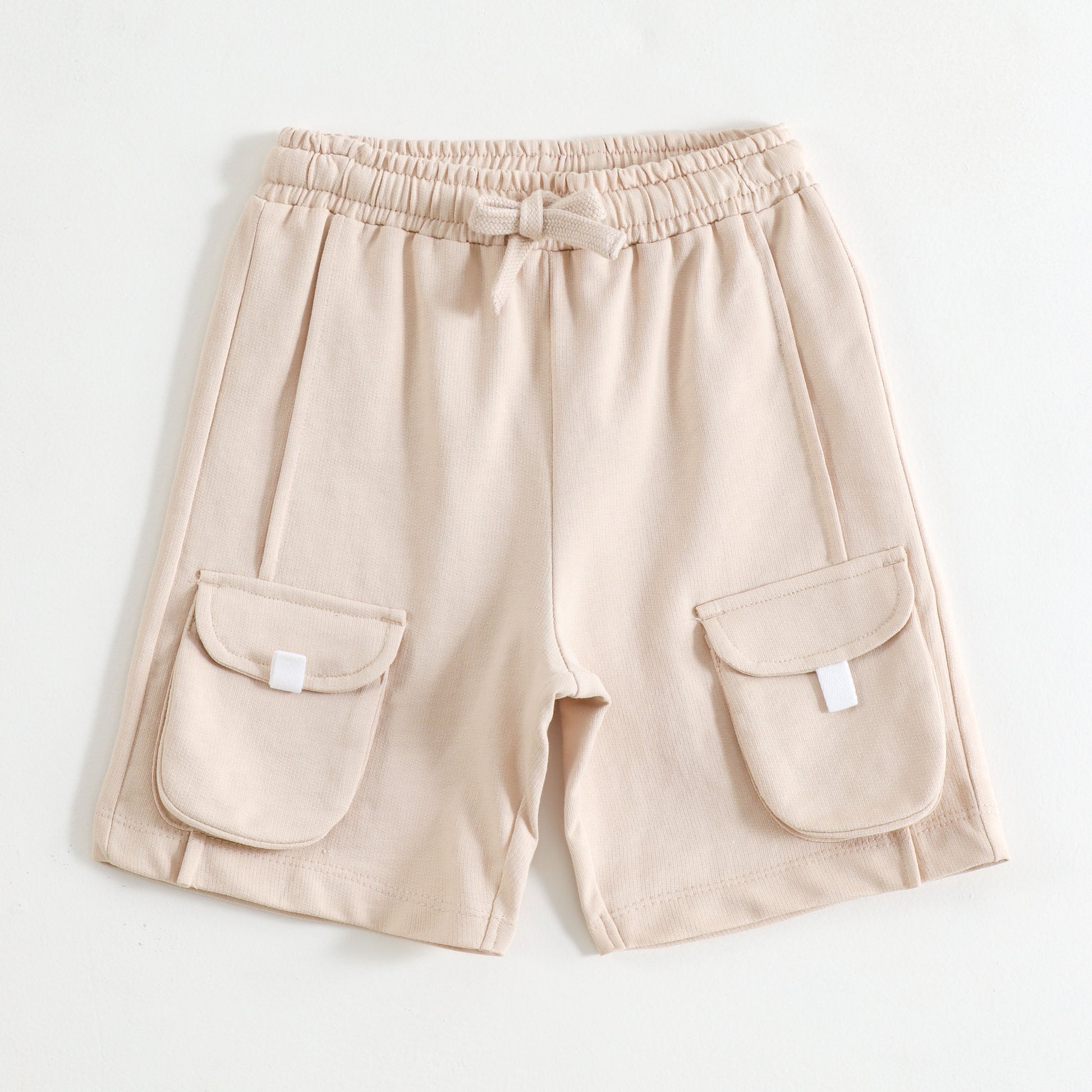 JusCubs Boys Beige Cargo Knit Shorts with Utility Pockets