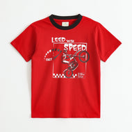 Boys Red "Lead With Speed" Bike Graphic Printed Cotton T-Shirt