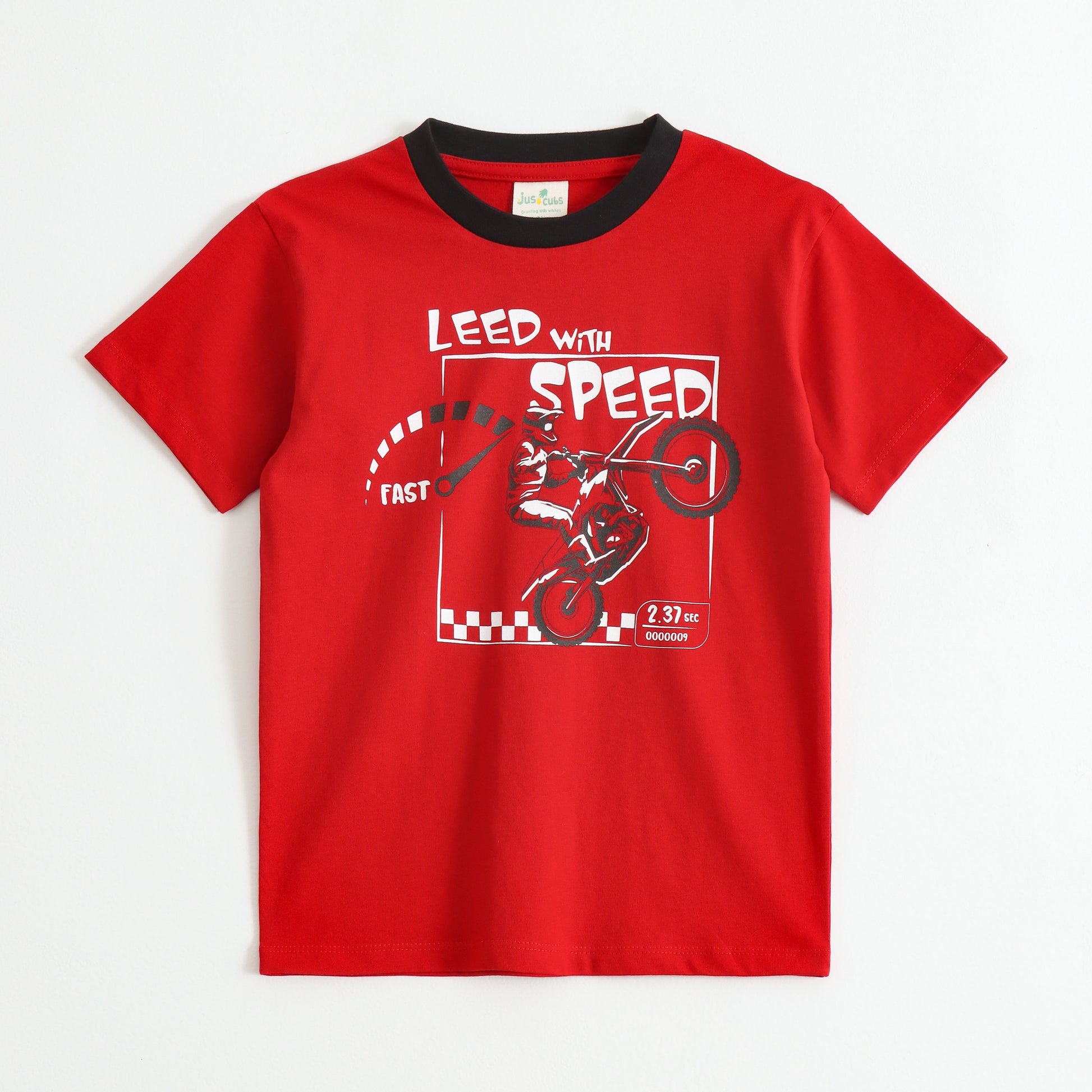 Boys Red "Lead With Speed" Bike Graphic Printed Cotton T-Shirt