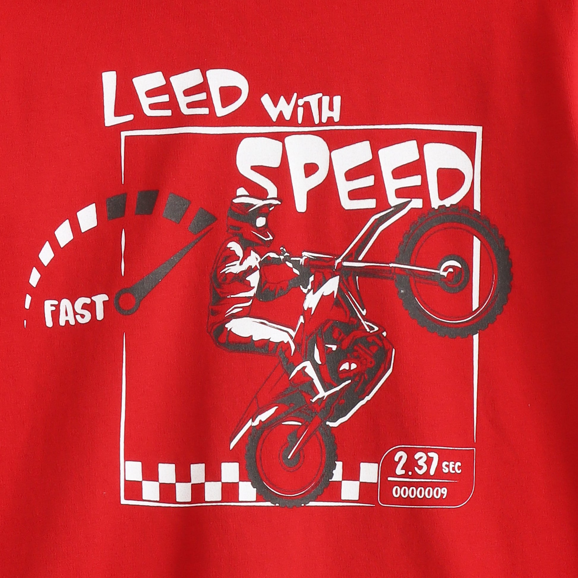 Boys Red "Lead With Speed" Bike Graphic Printed Cotton T-Shirt