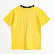 Boys Yellow Skateboard Graphic Printed Cotton T-Shirt