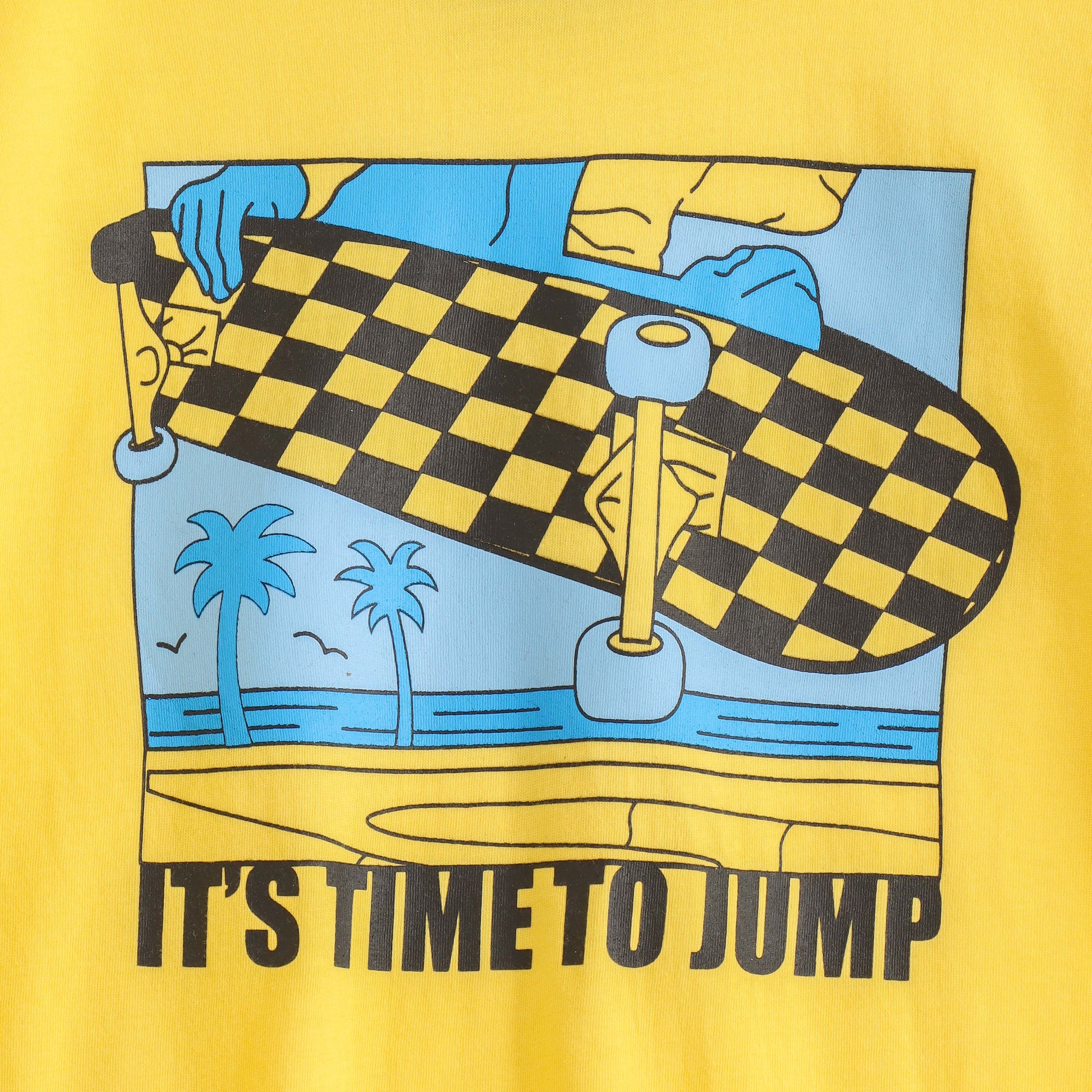 Boys Yellow Skateboard Graphic Printed Cotton T-Shirt