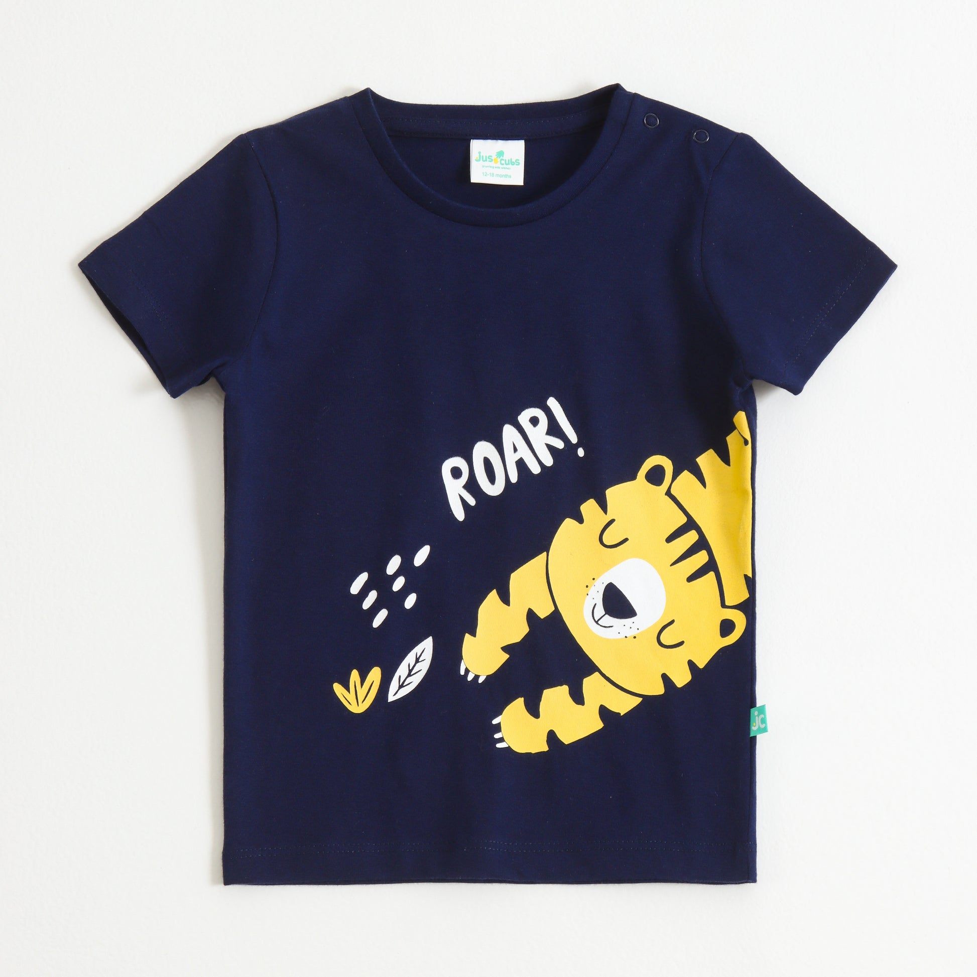 Baby Boys Navy Blue Tiger Graphic Printed Cotton T-Shirt