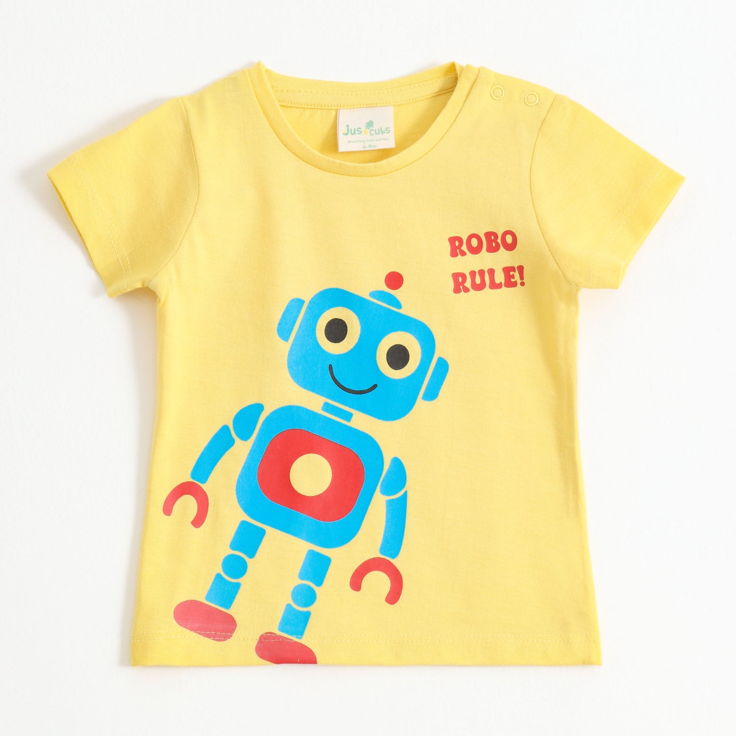 Baby Boys Yellow Robot Graphic Printed Cotton T-Shirt