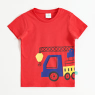 Baby Boys Red Crane Truck Graphic Printed Cotton T-Shirt