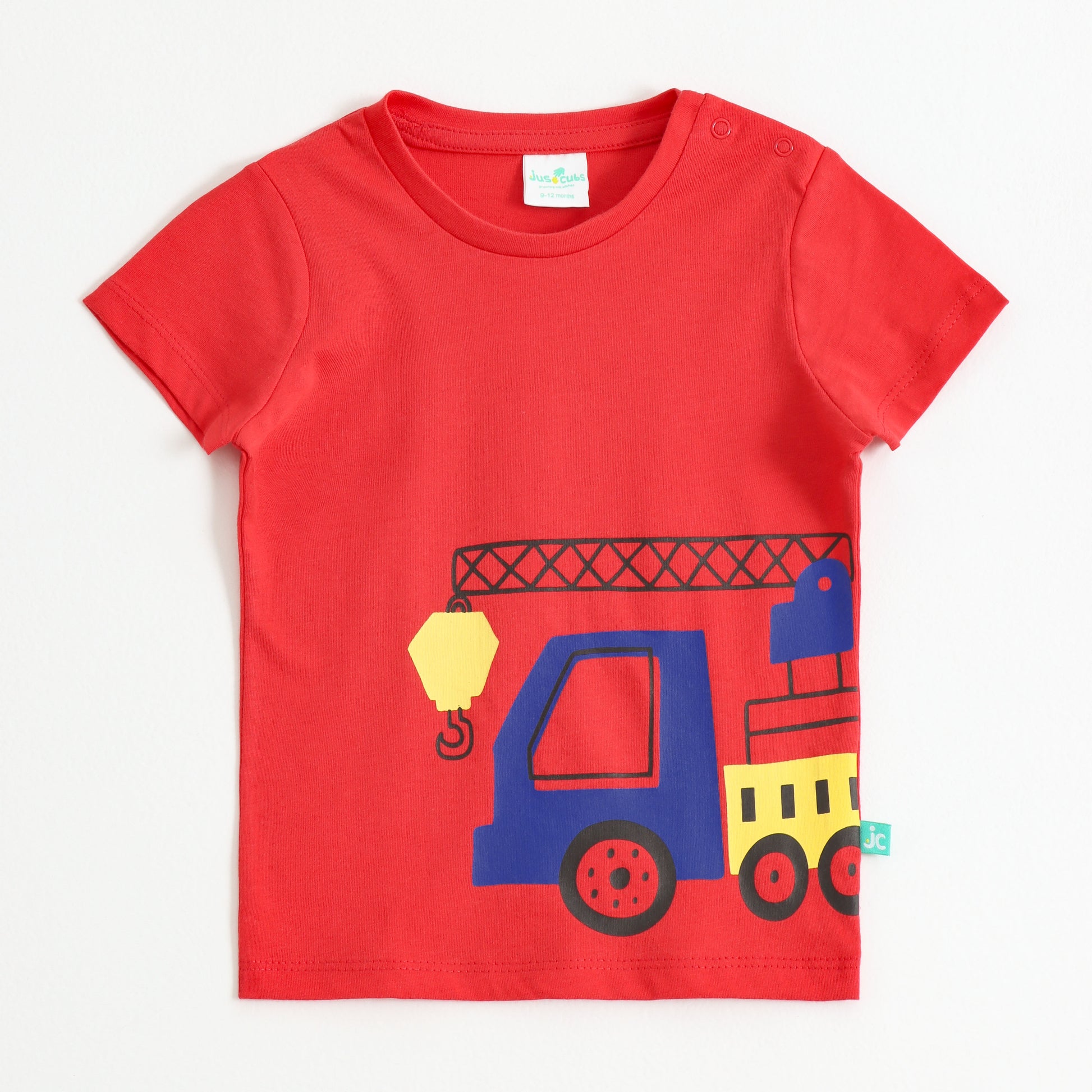 Baby Boys Red Crane Truck Graphic Printed Cotton T-Shirt