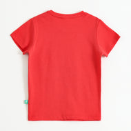 Baby Boys Red Crane Truck Graphic Printed Cotton T-Shirt