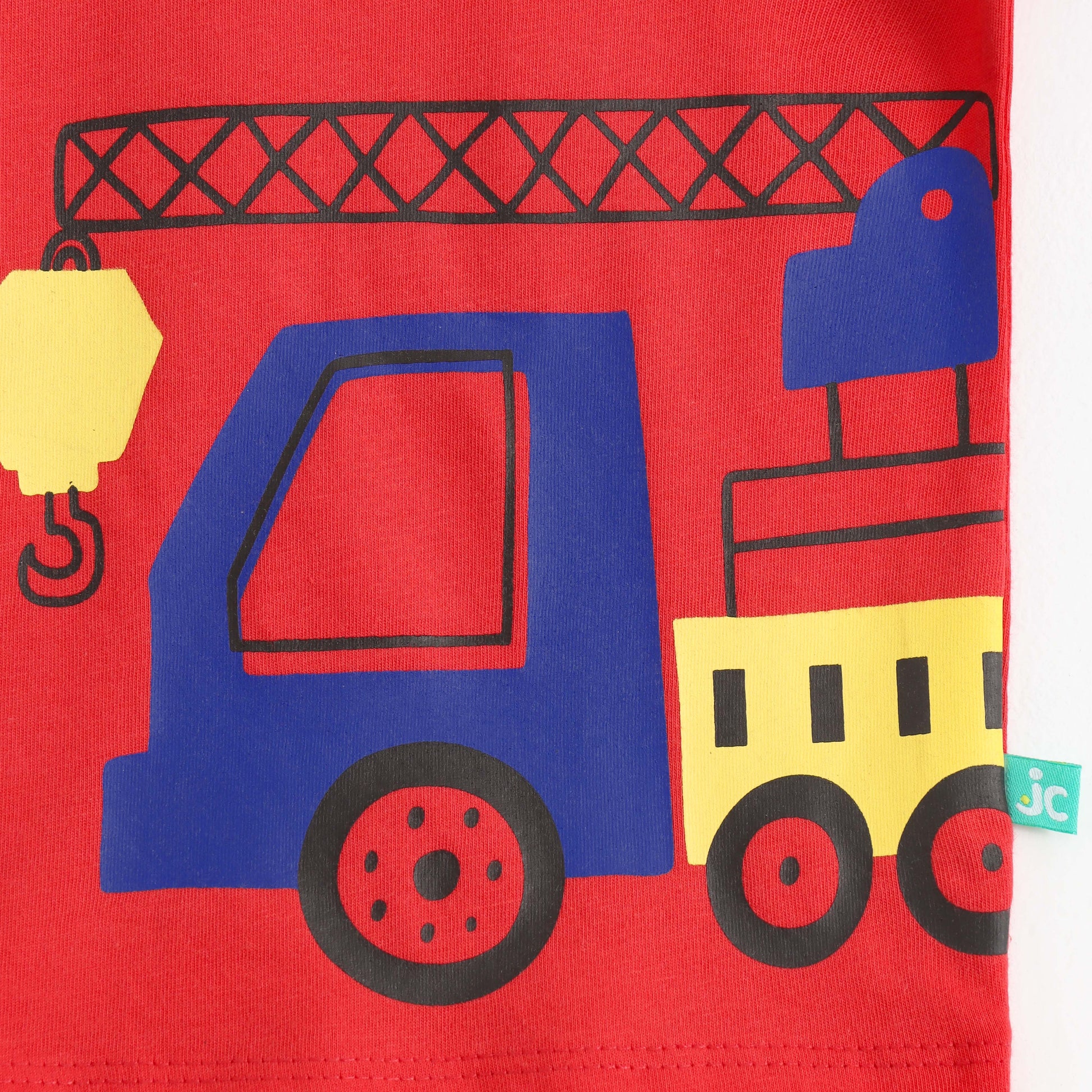 Baby Boys Red Crane Truck Graphic Printed Cotton T-Shirt