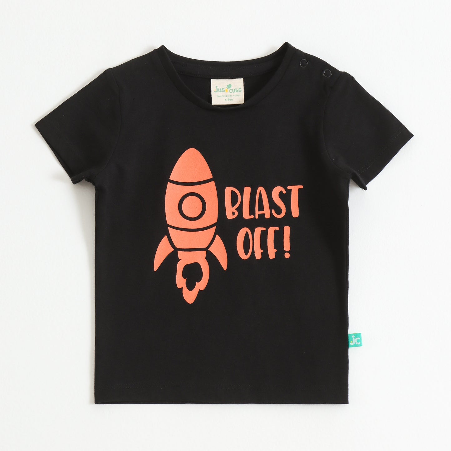 Baby Boys Black Rocket Graphic Printed Cotton T-Shirt
