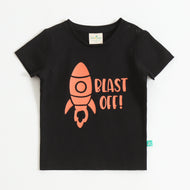 Baby Boys Black Rocket Graphic Printed Cotton T-Shirt