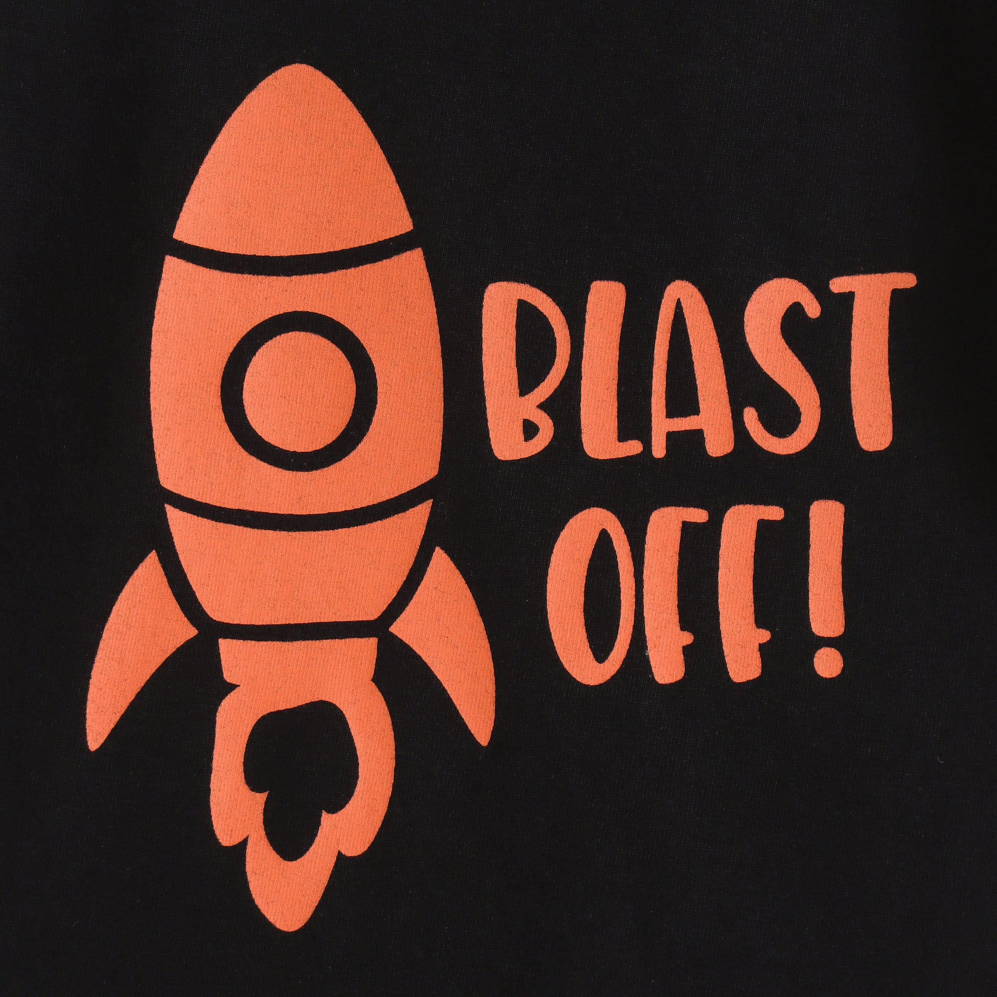 Baby Boys Black Rocket Graphic Printed Cotton T-Shirt