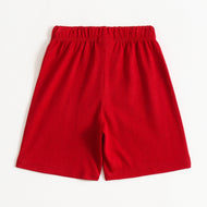 Boys Red Train Graphic Printed Cotton Knit Regular Fit Shorts