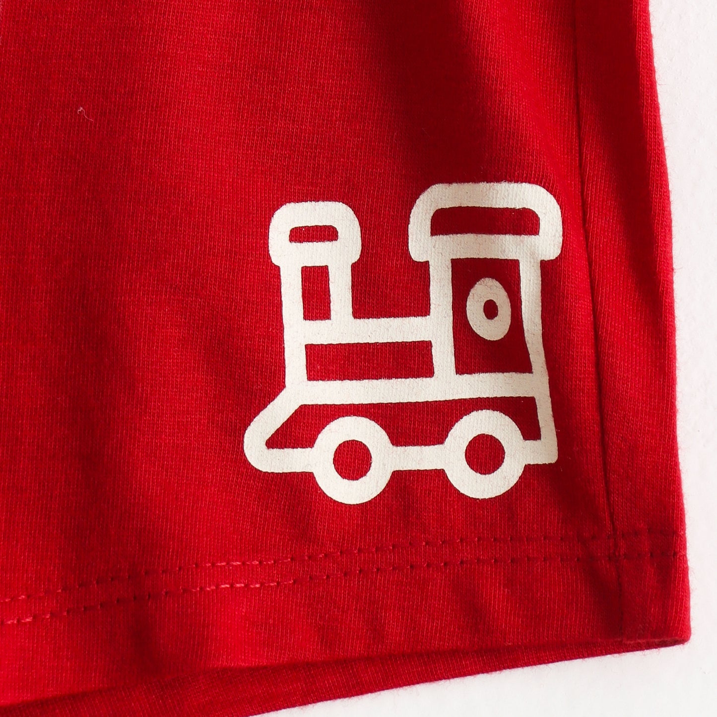 Boys Red Train Graphic Printed Cotton Knit Regular Fit Shorts