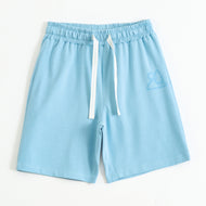 Boys Sky Blue Solid Cotton Shorts with Drawstring Waist