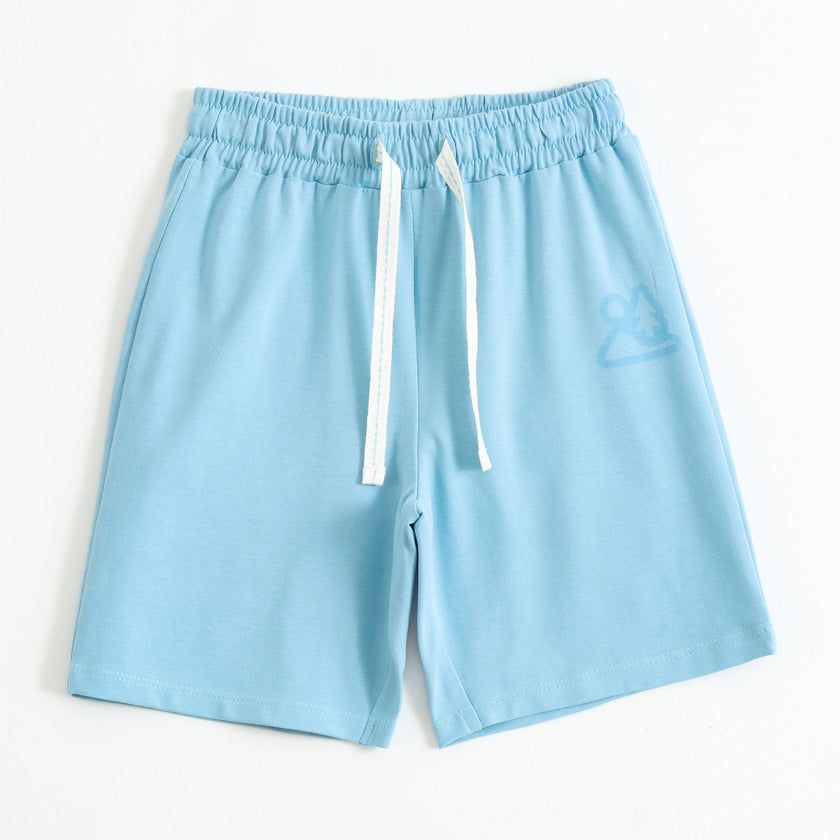 Boys Sky Blue Solid Cotton Shorts with Drawstring Waist