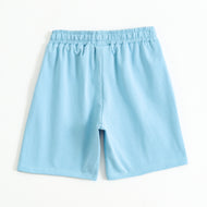 Boys Sky Blue Solid Cotton Shorts with Drawstring Waist