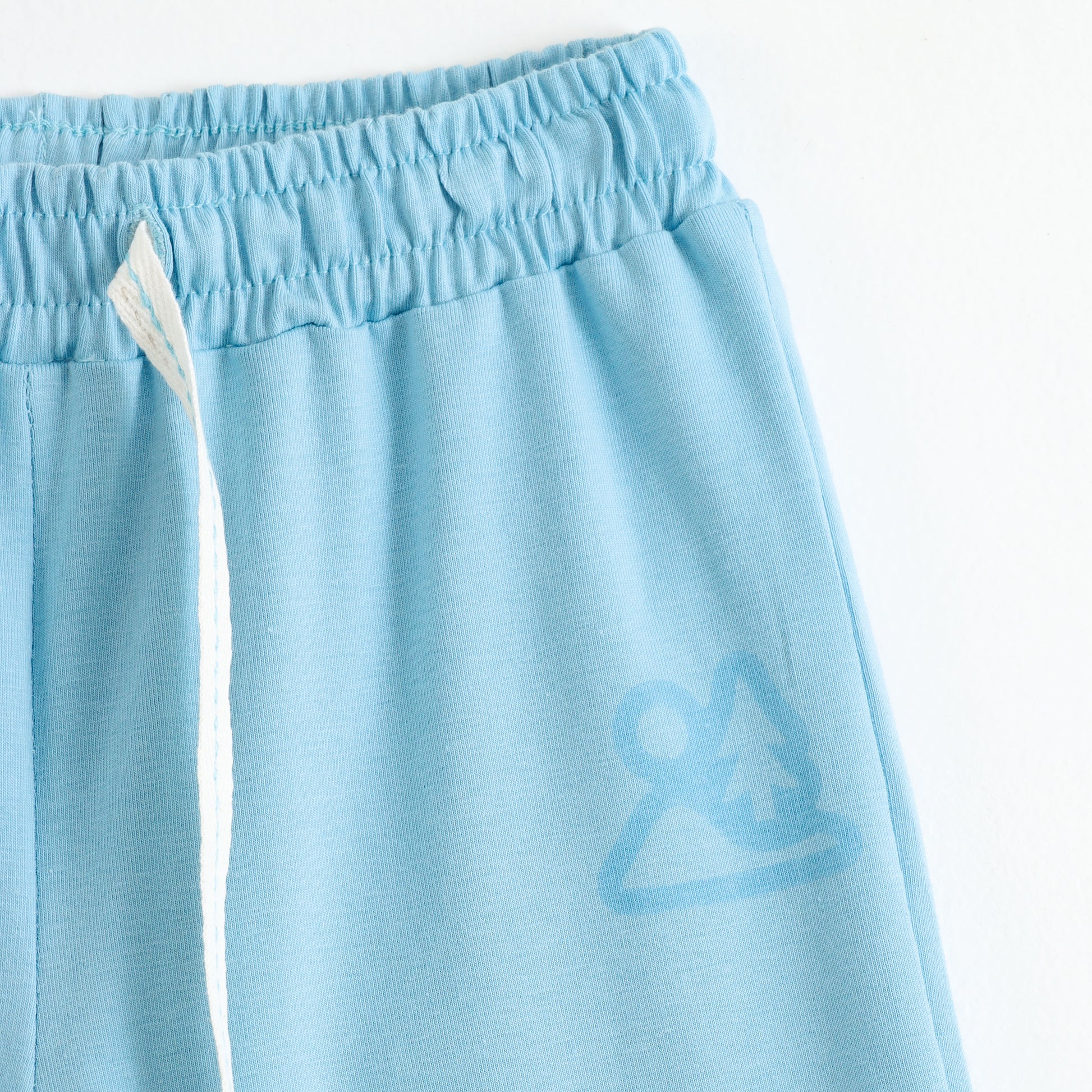 Boys Sky Blue Solid Cotton Shorts with Drawstring Waist
