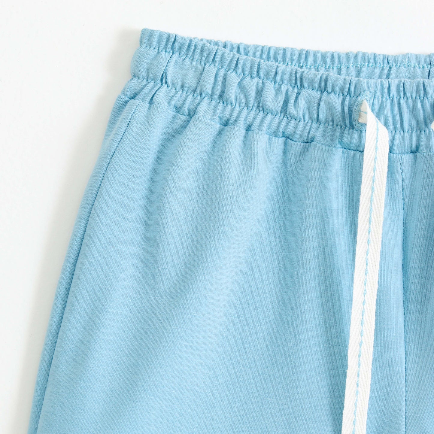 Boys Sky Blue Solid Cotton Shorts with Drawstring Waist