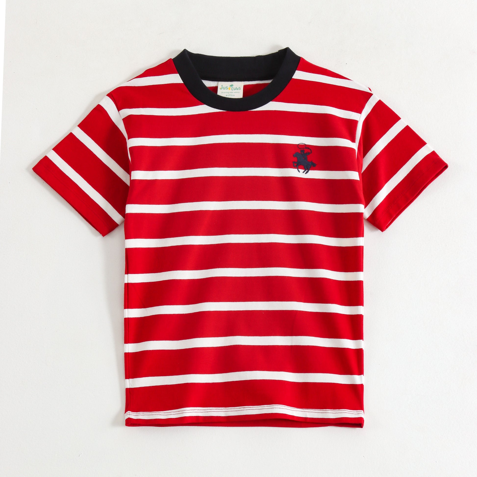 JusCubs Boys Red & White Striped Cotton T-Shirt