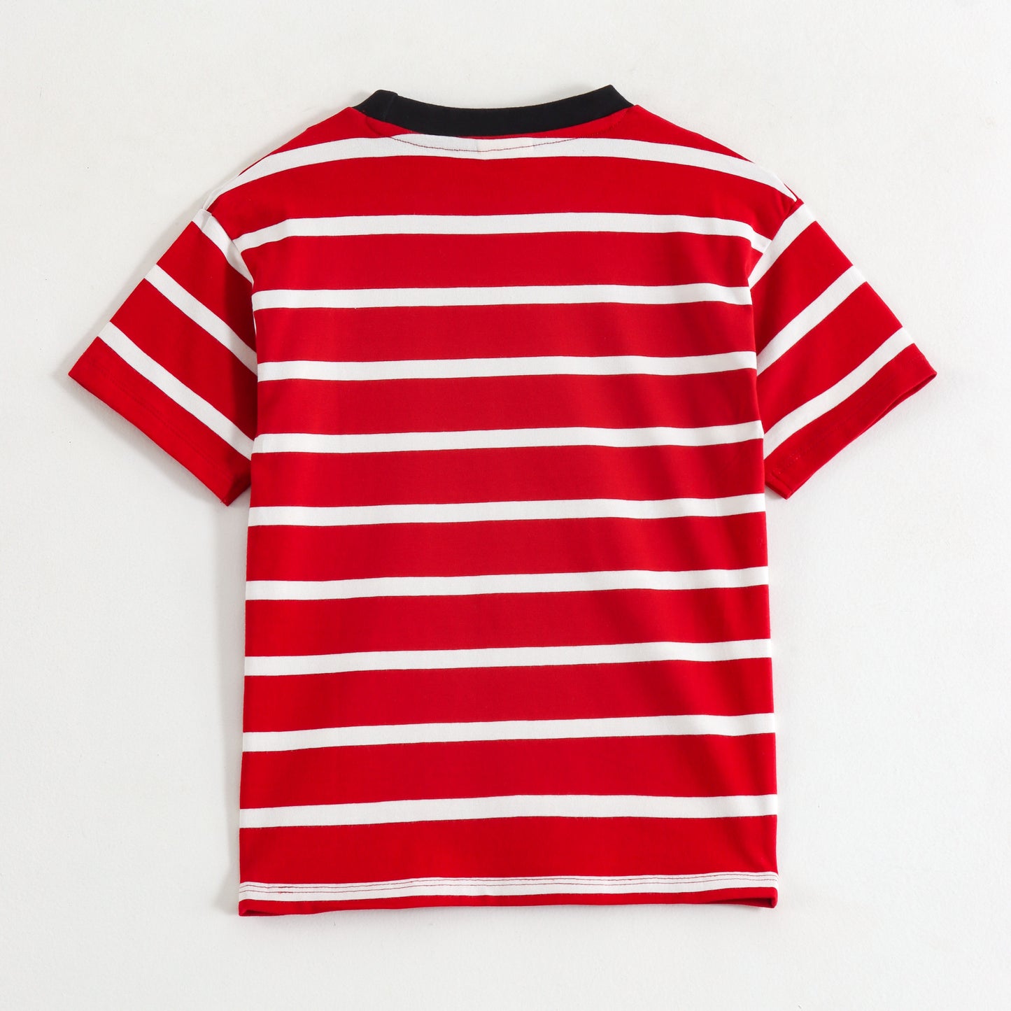 JusCubs Boys Red & White Striped Cotton T-Shirt
