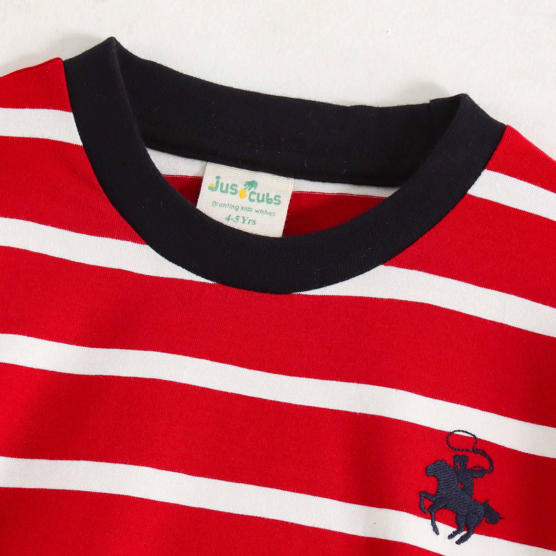 JusCubs Boys Red & White Striped Cotton T-Shirt