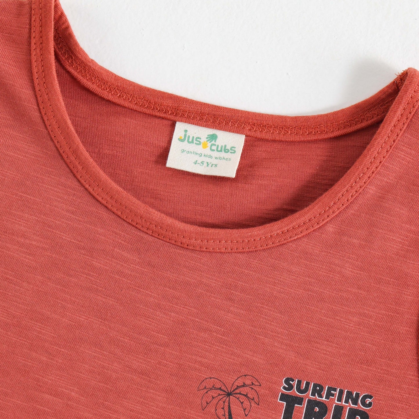 JusCubs Boys Coral Orange Sleeveless Tank Top with Surfing Trip Graphic Print