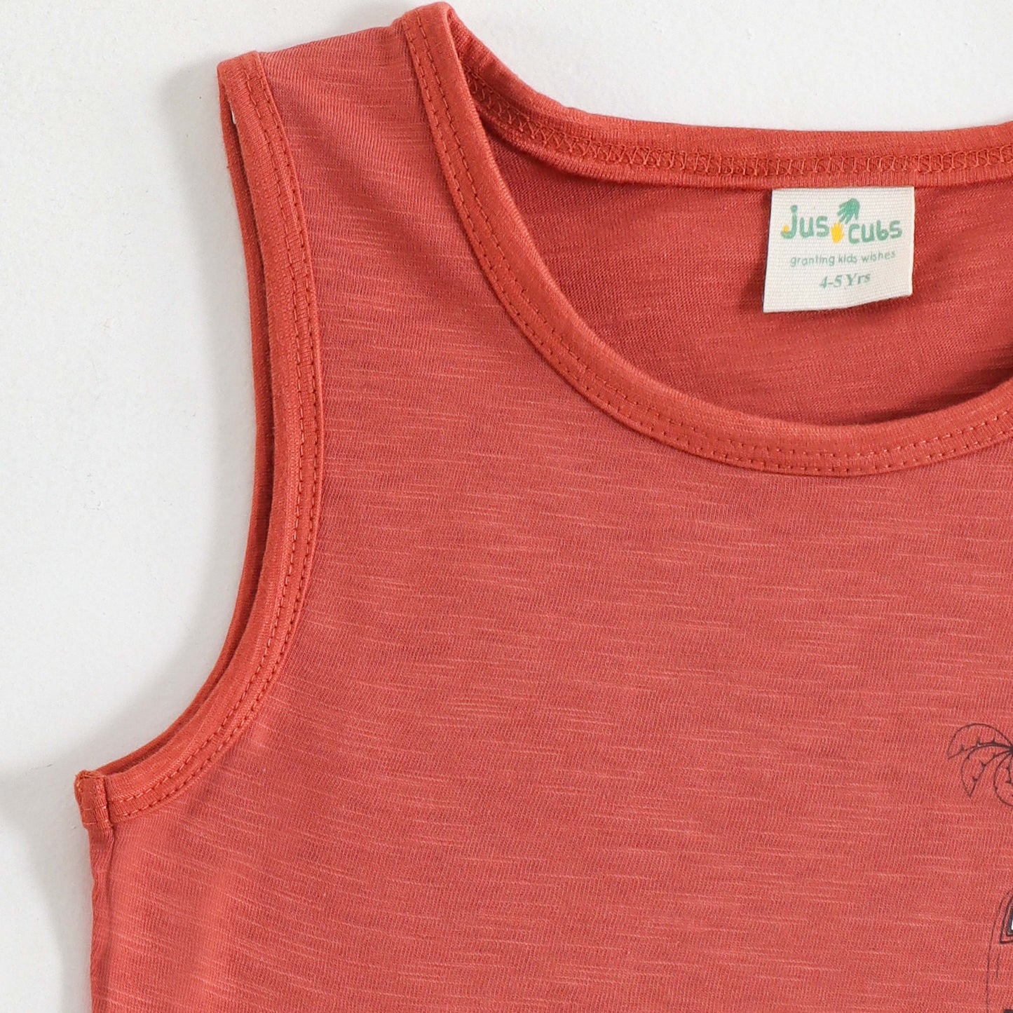 JusCubs Boys Coral Orange Sleeveless Tank Top with Surfing Trip Graphic Print