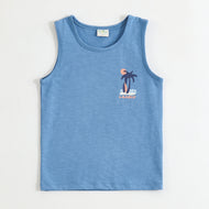 JusCubs Boys Sky Blue Sleeveless Tank Top with Palm Tree Graphic Print
