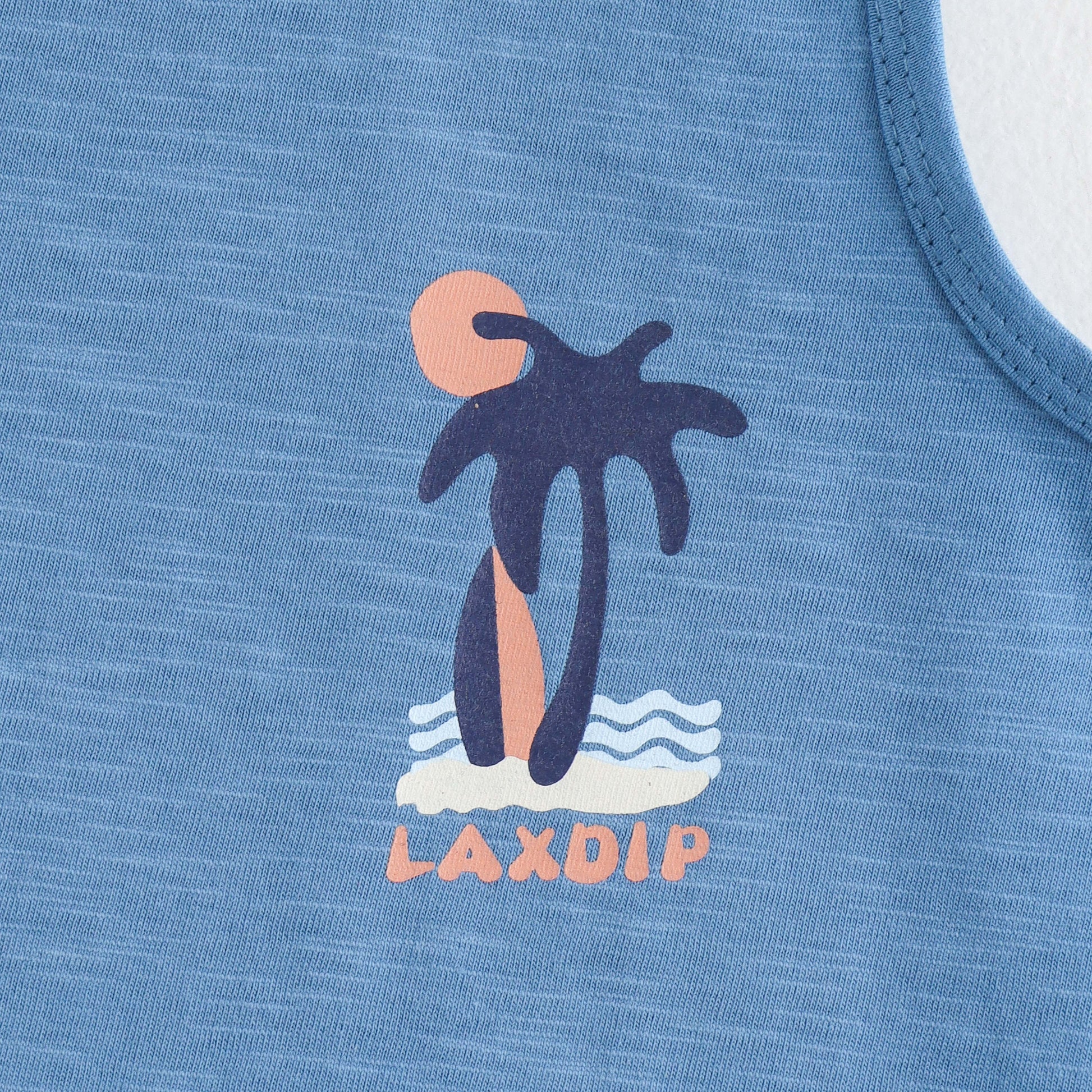 JusCubs Boys Sky Blue Sleeveless Tank Top with Palm Tree Graphic Print