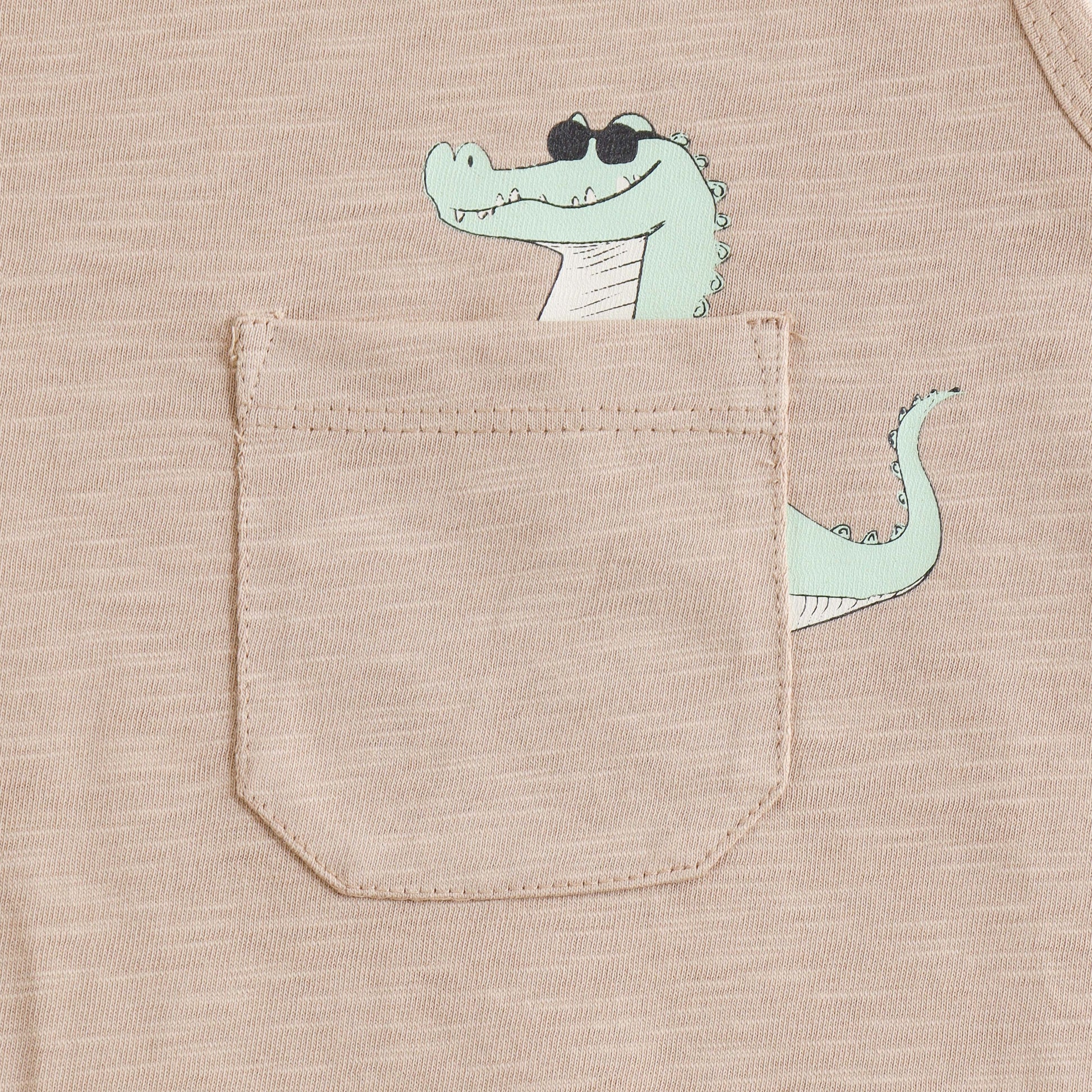 JusCubs Boys Beige Sleeveless Tank Top with Crocodile Pocket Print