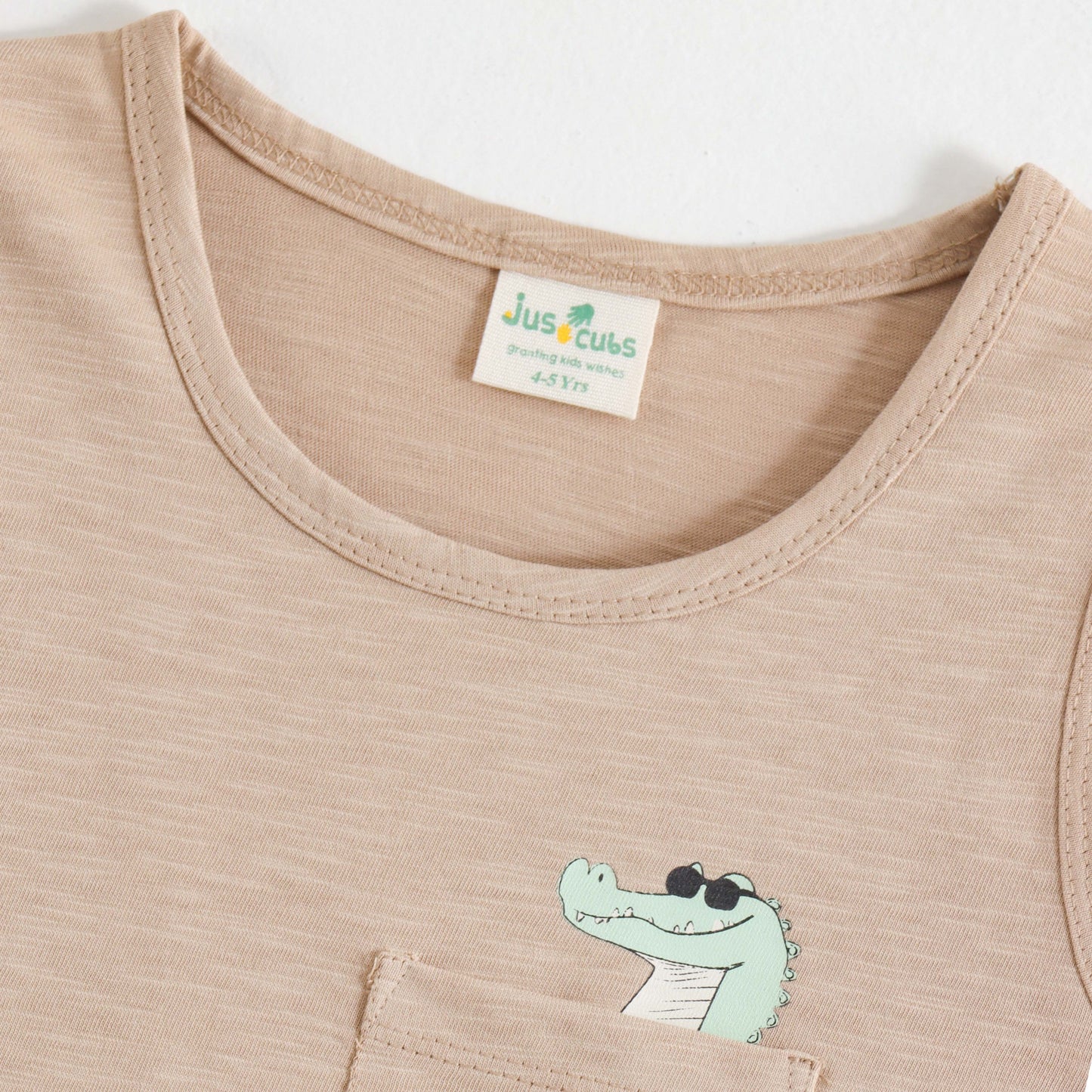 JusCubs Boys Beige Sleeveless Tank Top with Crocodile Pocket Print