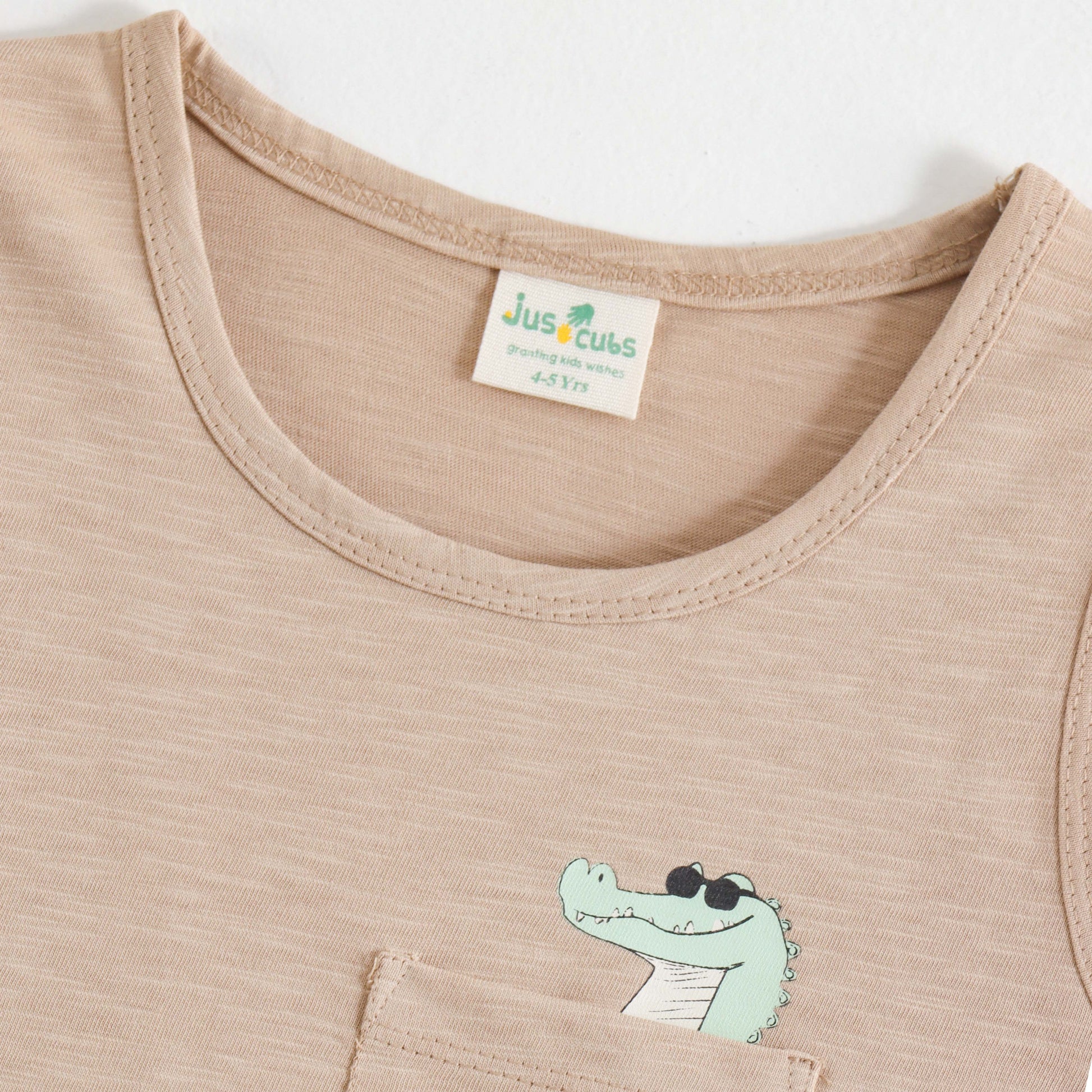 JusCubs Boys Beige Sleeveless Tank Top with Crocodile Pocket Print