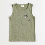 JusCubs Boys Sage Green Sleeveless Tank Top with Crocodile Pocket Print