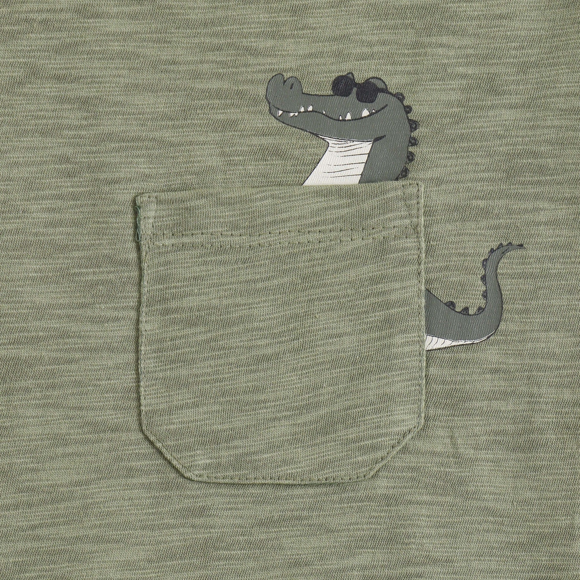 JusCubs Boys Sage Green Sleeveless Tank Top with Crocodile Pocket Print
