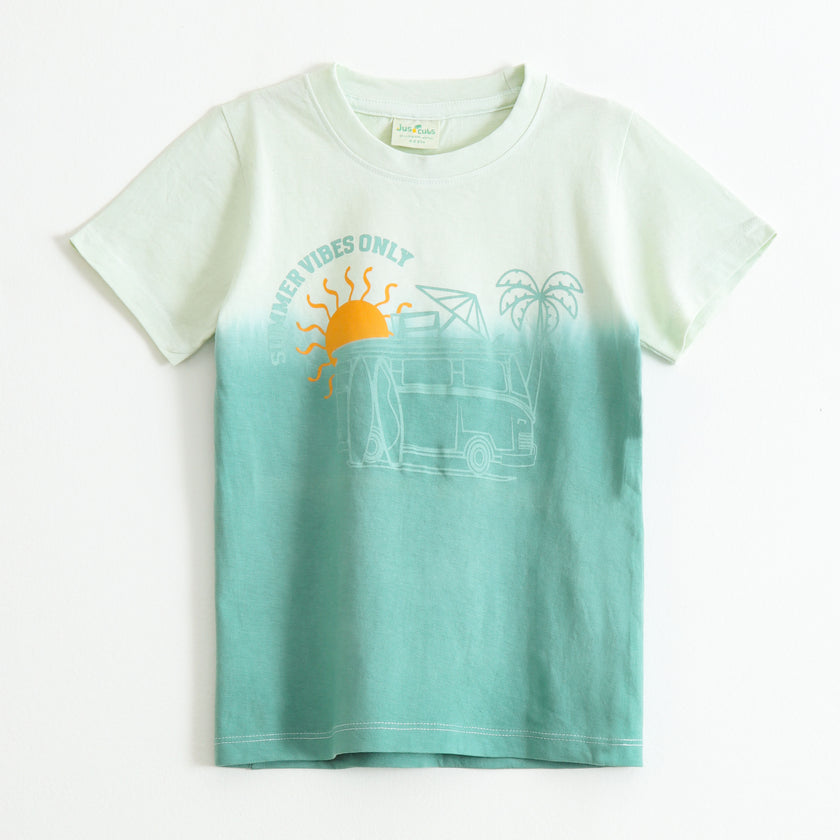 Boys Blue Ombre "Summer Vibes Only" Graphic Printed Cotton T-Shirt