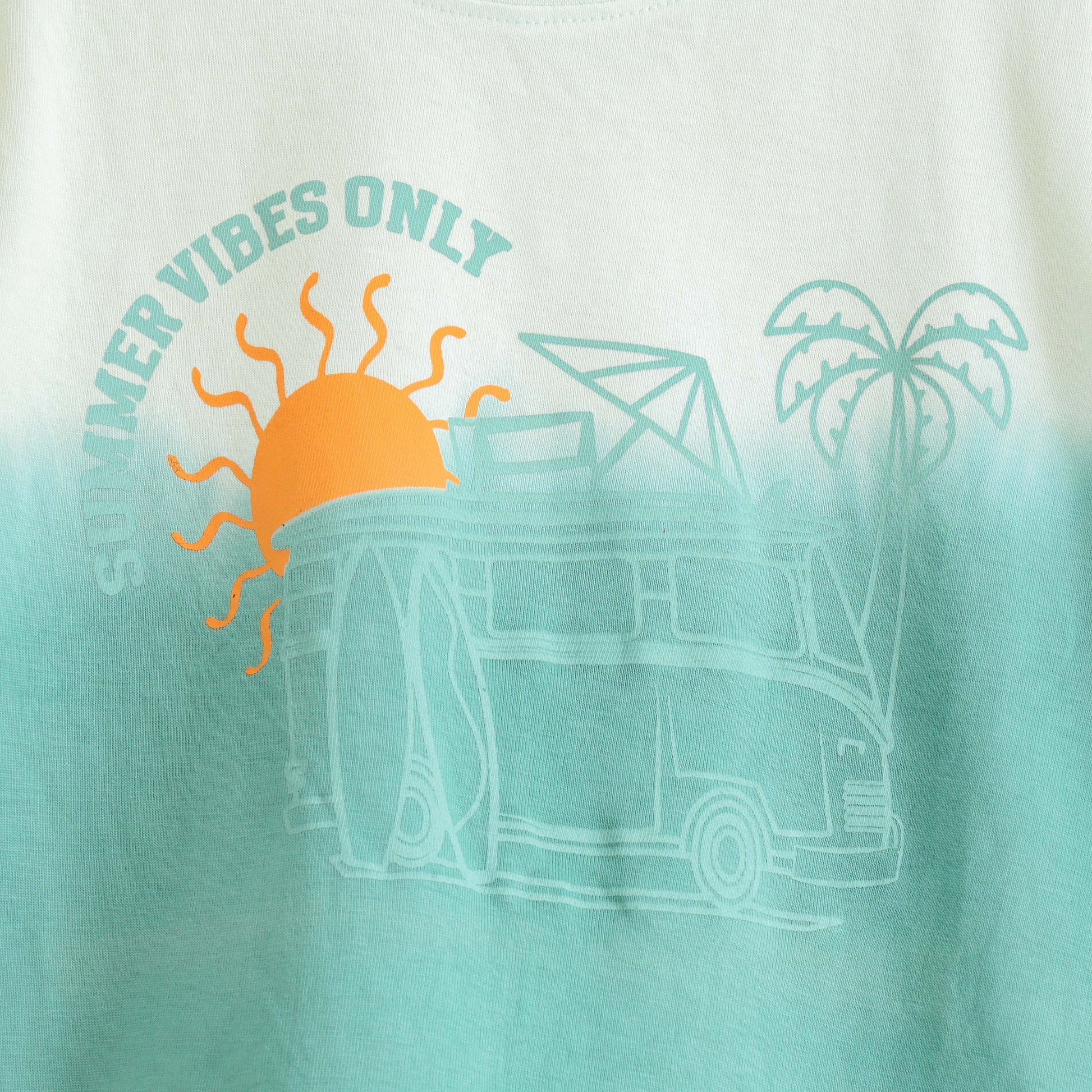 Boys Blue Ombre "Summer Vibes Only" Graphic Printed Cotton T-Shirt