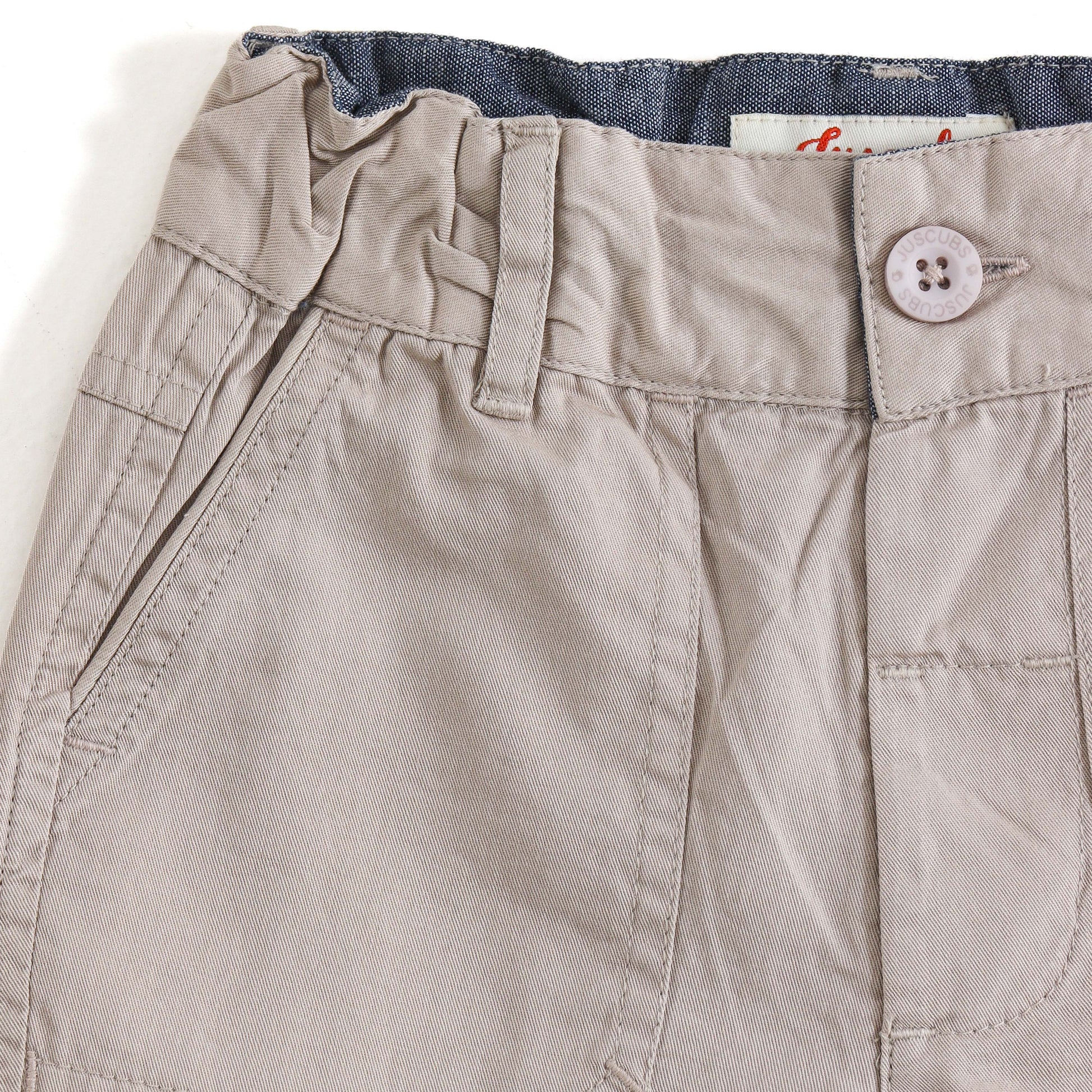 JusCubs Boys Beige Cotton Utility Shorts with Patch Pockets