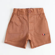 JusCubs Boys Rust Brown Cotton Utility Shorts with Patch Pockets
