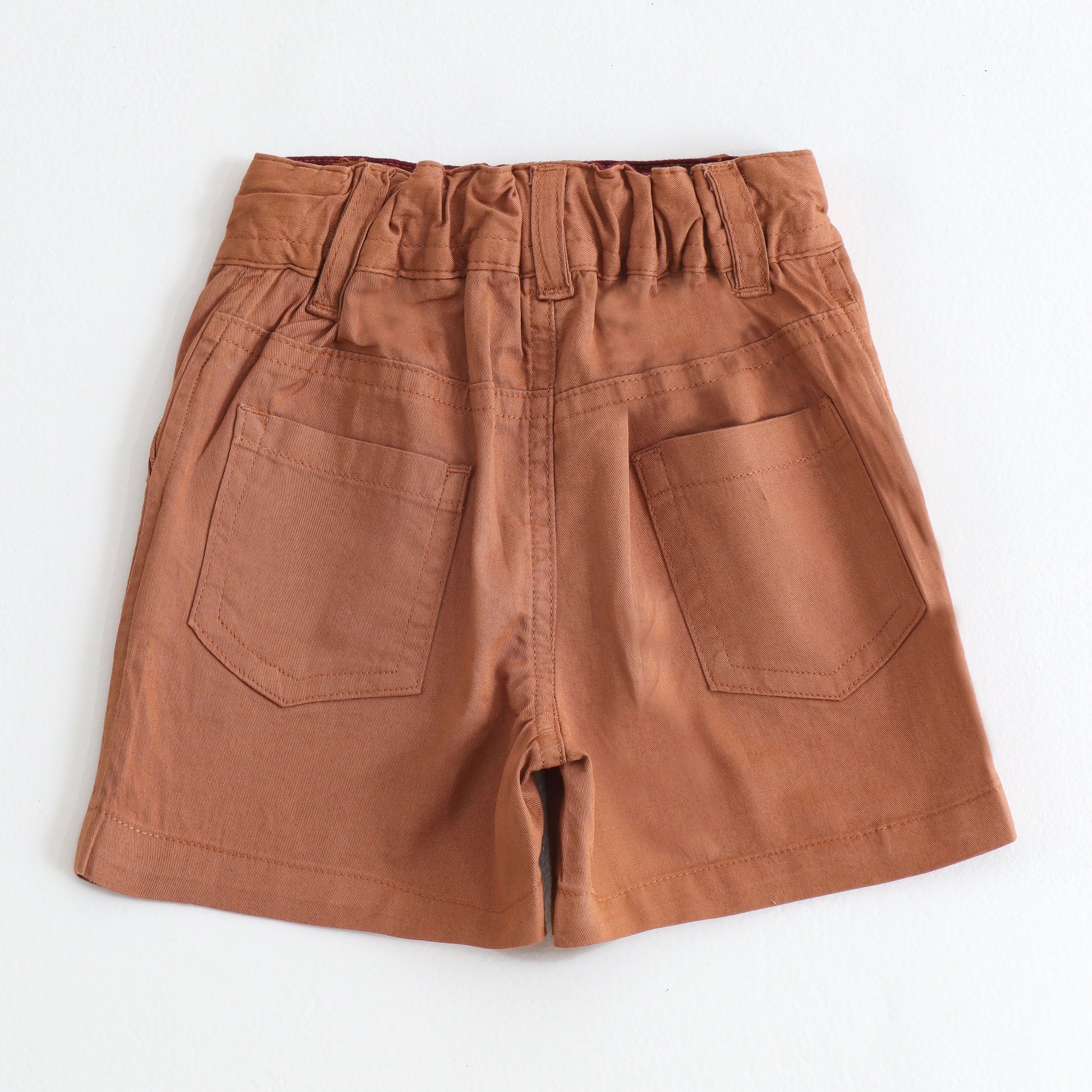 JusCubs Boys Rust Brown Cotton Utility Shorts with Patch Pockets