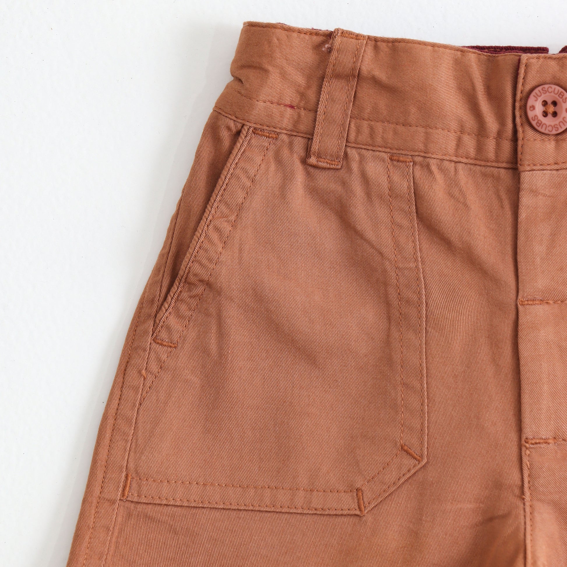 JusCubs Boys Rust Brown Cotton Utility Shorts with Patch Pockets